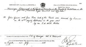 Marriage certificate: John Thomas Girvan and Jane Thom